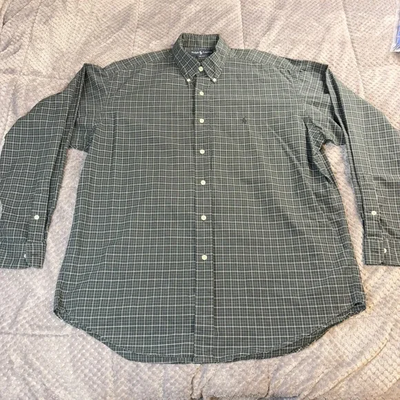 Ralph Lauren Blake Mens Large Green Windowpane Check Button Down Shirt - Picture 2 of 8